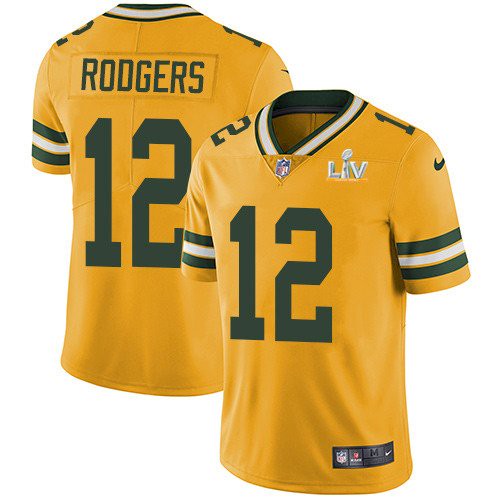 Men's Green Bay Packers #12 Aaron Rodgers Gold 2021 Super Bowl LV Stitched Jersey
